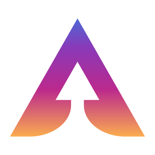 a purple and orange triangle with an arrow pointing up